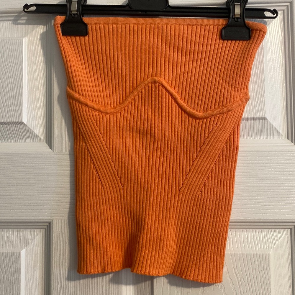 Camila Coelho Hazel Tub Top in orange. From Revolve.